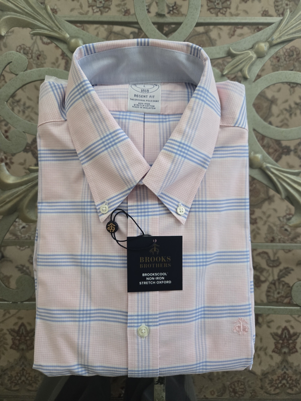 Brooks Brothers Pink and Light Blue Plaid Button-Down Shirt